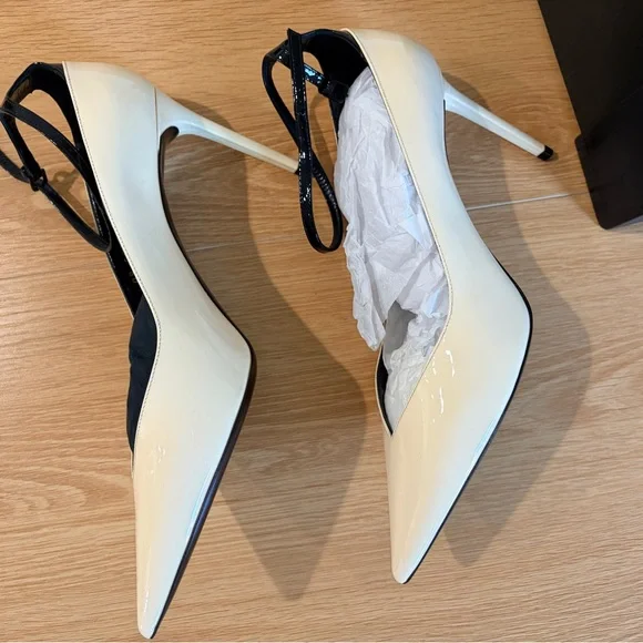 Saint Laurent Women's Black and Cream Heels - Picture 4 of 8
